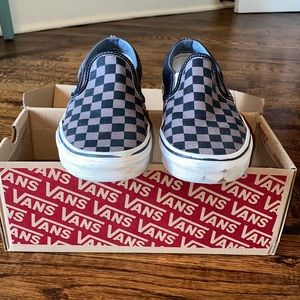 USED VANS SLIP ON SHOES. Pewter black checkerboard